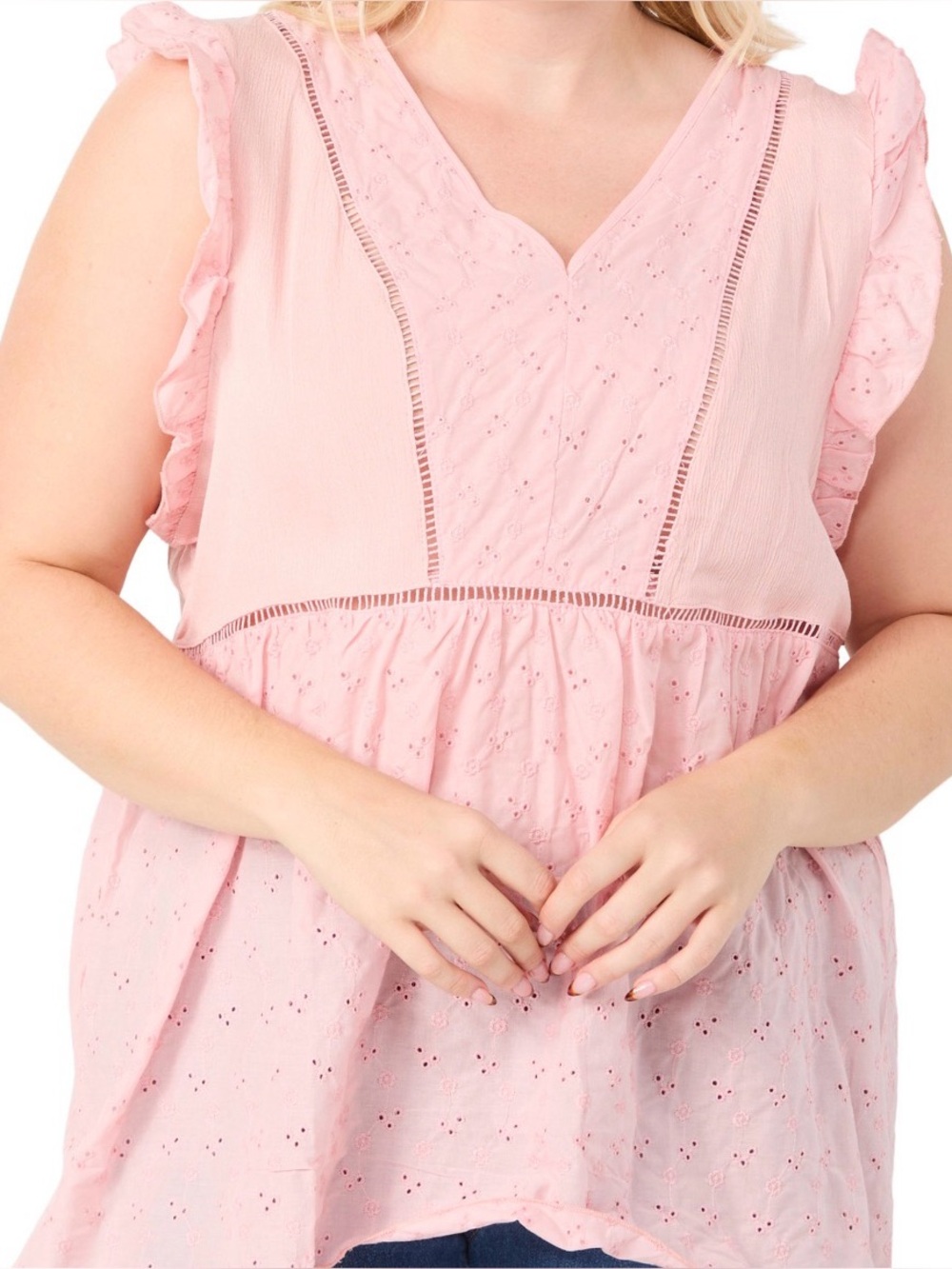 Boho Pink Eyelet Ruffled blouse tank top